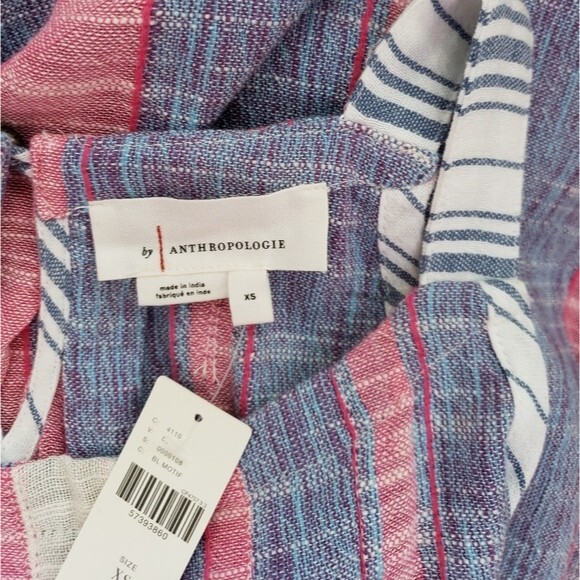 Anthropologie Krisha Striped Sleeveless Textured Cotton Blend Tank Top - Picture 8 of 10